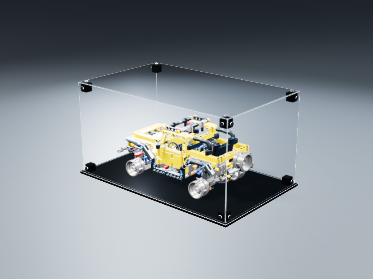 LEGO® Technic: Jeep Wrangler (42122) ile Uyumlu Sergileme Vitrini — stüdyoda, set içindeyken; set modeli Philippe Hurbain (LDraw OMR, CC BY 2.0), temsili görselleştirme, set dahil değildir