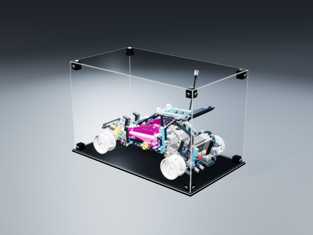 LEGO® Technic: Off-Road Buggy (42124) ile Uyumlu Sergileme Vitrini — stüdyoda, set içindeyken; set modeli Philippe Hurbain (LDraw OMR, CC BY 2.0), temsili görselleştirme, set dahil değildir