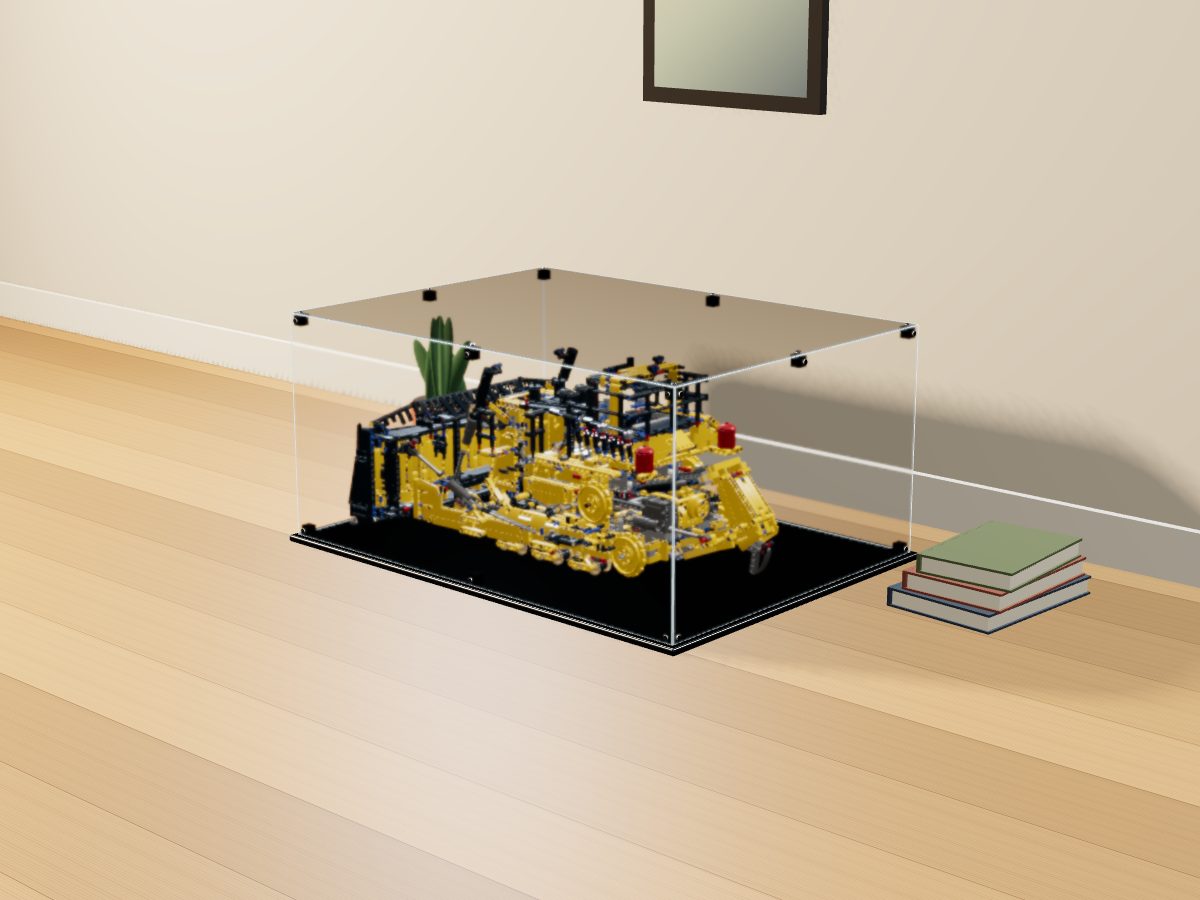 LEGO® Technic: Cat D11 Bulldozer (42131) ile Uyumlu Sergileme Vitrini — evde, set içindeyken; set modeli Philippe Hurbain (LDraw OMR, CC BY 2.0), temsili görselleştirme, set dahil değildir