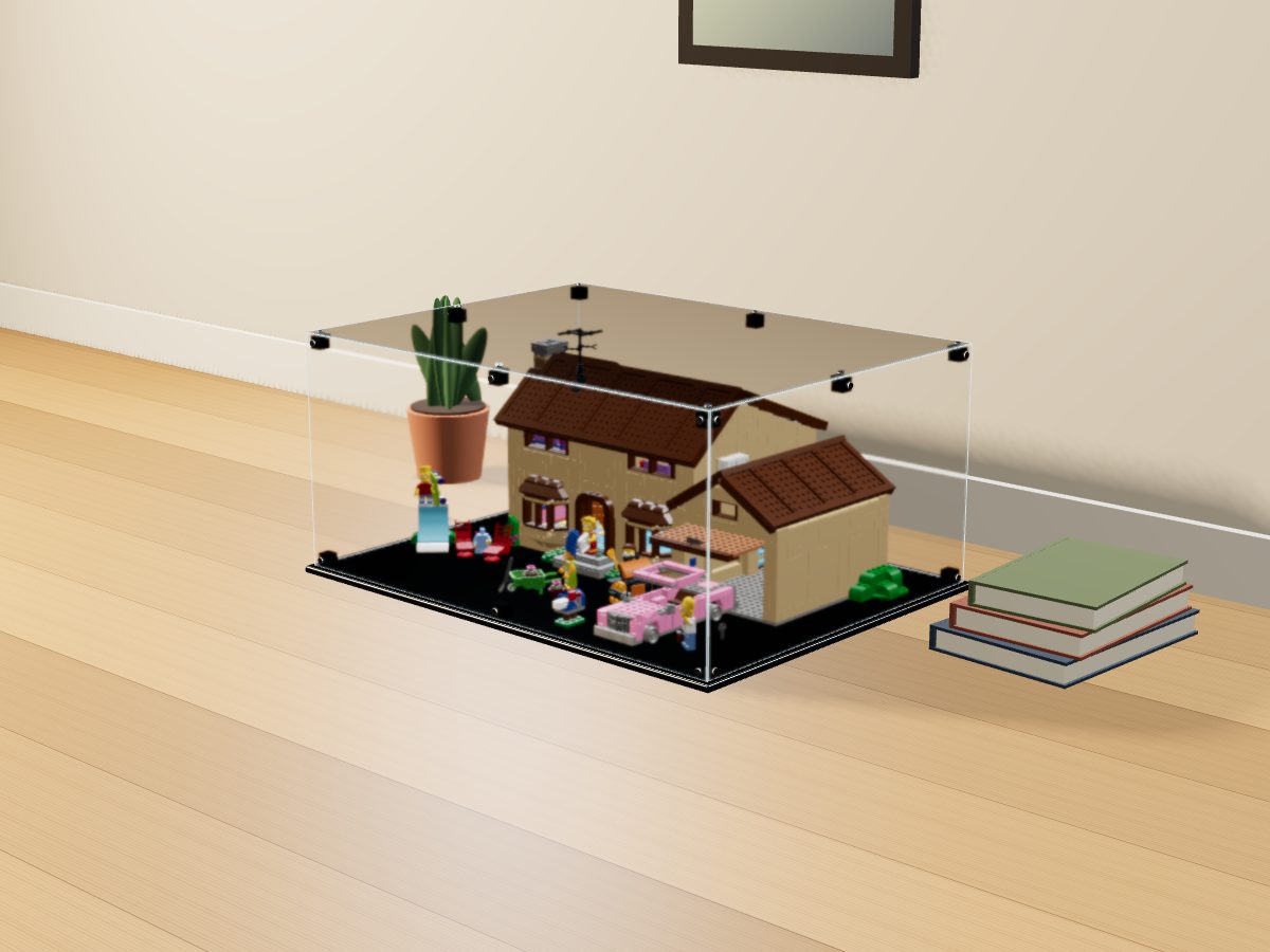 LEGO® Diğer: The Simpsons House (71006) ile Uyumlu Sergileme Vitrini — evde, set içindeyken; set modeli Philippe Hurbain (LDraw OMR, CC BY 2.0), temsili görselleştirme, set dahil değildir