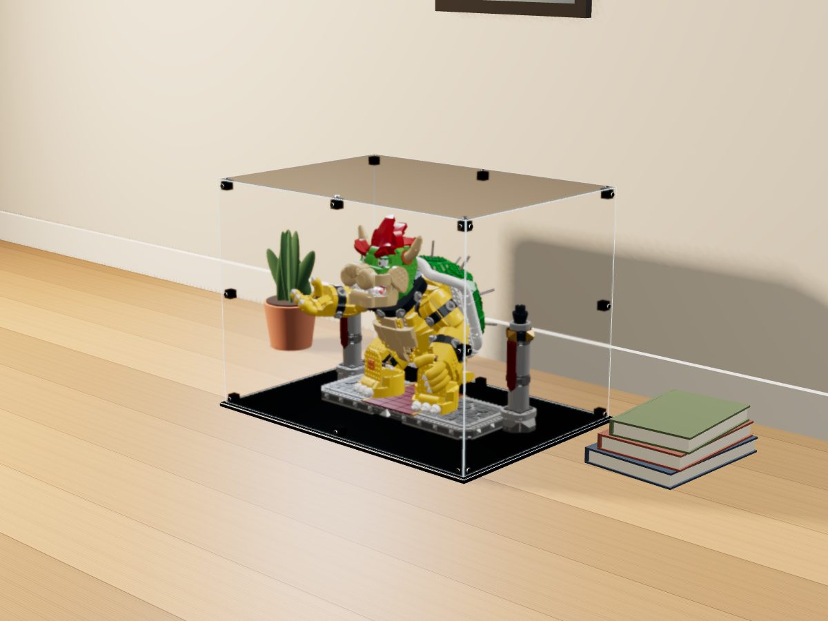 LEGO® Super Mario: The Mighty Bowser (71411) ile Uyumlu Sergileme Vitrini — evde, set içindeyken; set modeli Florent Faramond [Makou] (LDraw forumu, OMR gönderimi, CC BY 4.0), temsili görselleştirme, set dahil değildir