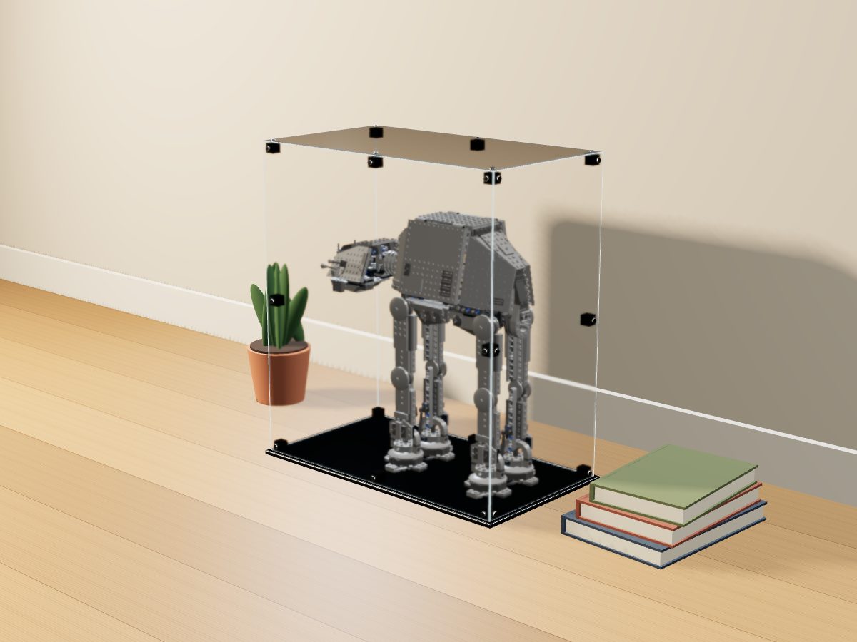 LEGO® Star Wars: AT-AT (75054) ile Uyumlu Sergileme Vitrini — evde, set içindeyken; set modeli Roland Dahl (LDraw OMR, CC BY 2.0), temsili görselleştirme, set dahil değildir