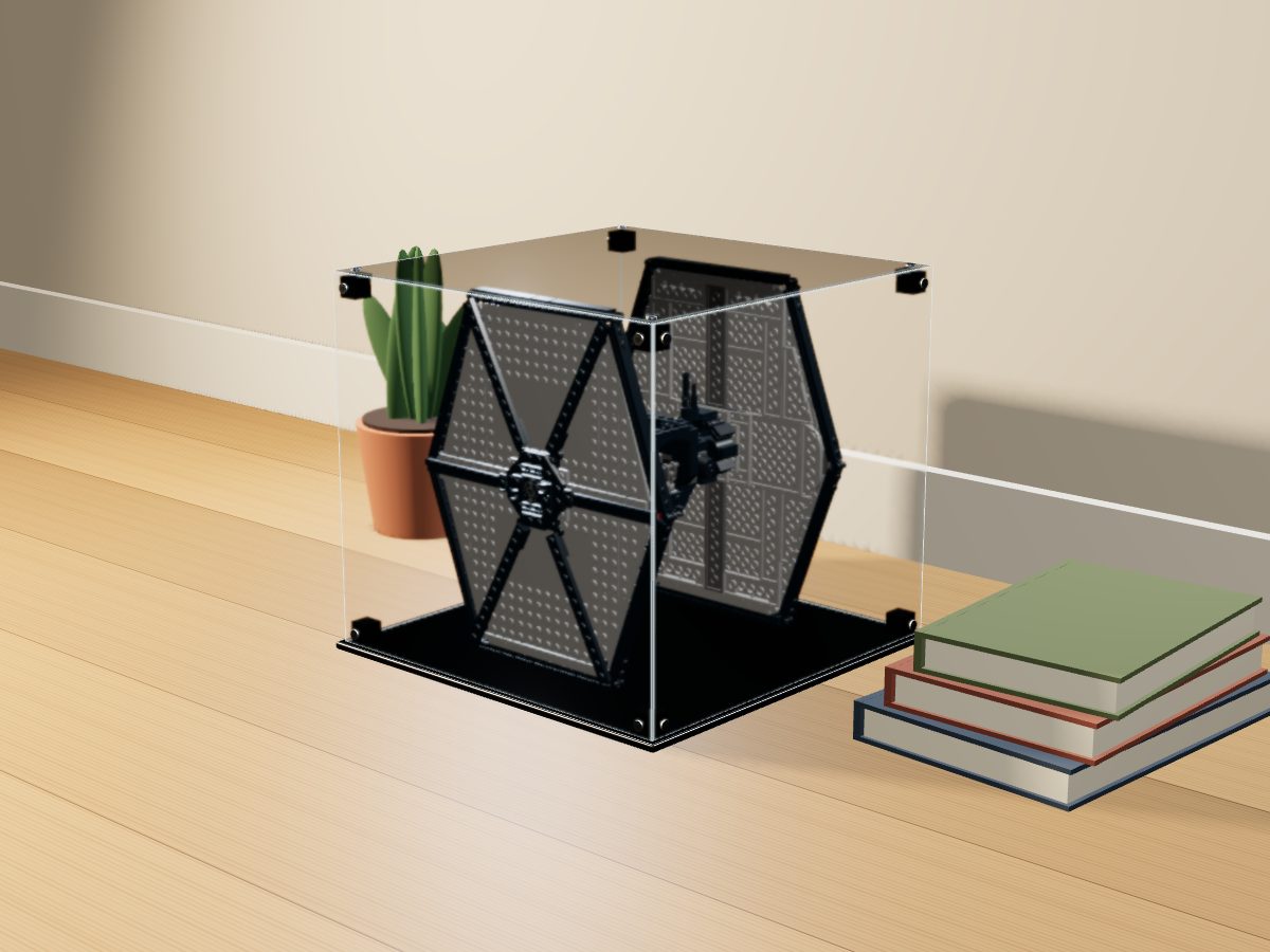 LEGO® Star Wars: First Order Special Forces TIE Fighter (75101) ile Uyumlu Sergileme Vitrini — evde, set içindeyken; set modeli Evert Jan Boer [ejboer] (LDraw forumu, OMR gönderimi, CC BY 2.0), temsili görselleştirme, set dahil değildir