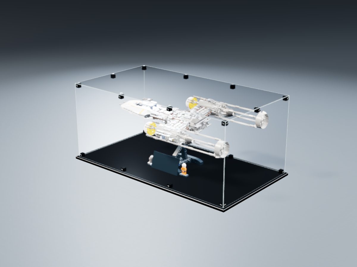 LEGO® Star Wars: Y-Wing Starfighter (75181) ile Uyumlu Sergileme Vitrini — stüdyoda, set içindeyken; set modeli Orion Pobursky (LDraw OMR, CC BY 2.0), temsili görselleştirme, set dahil değildir