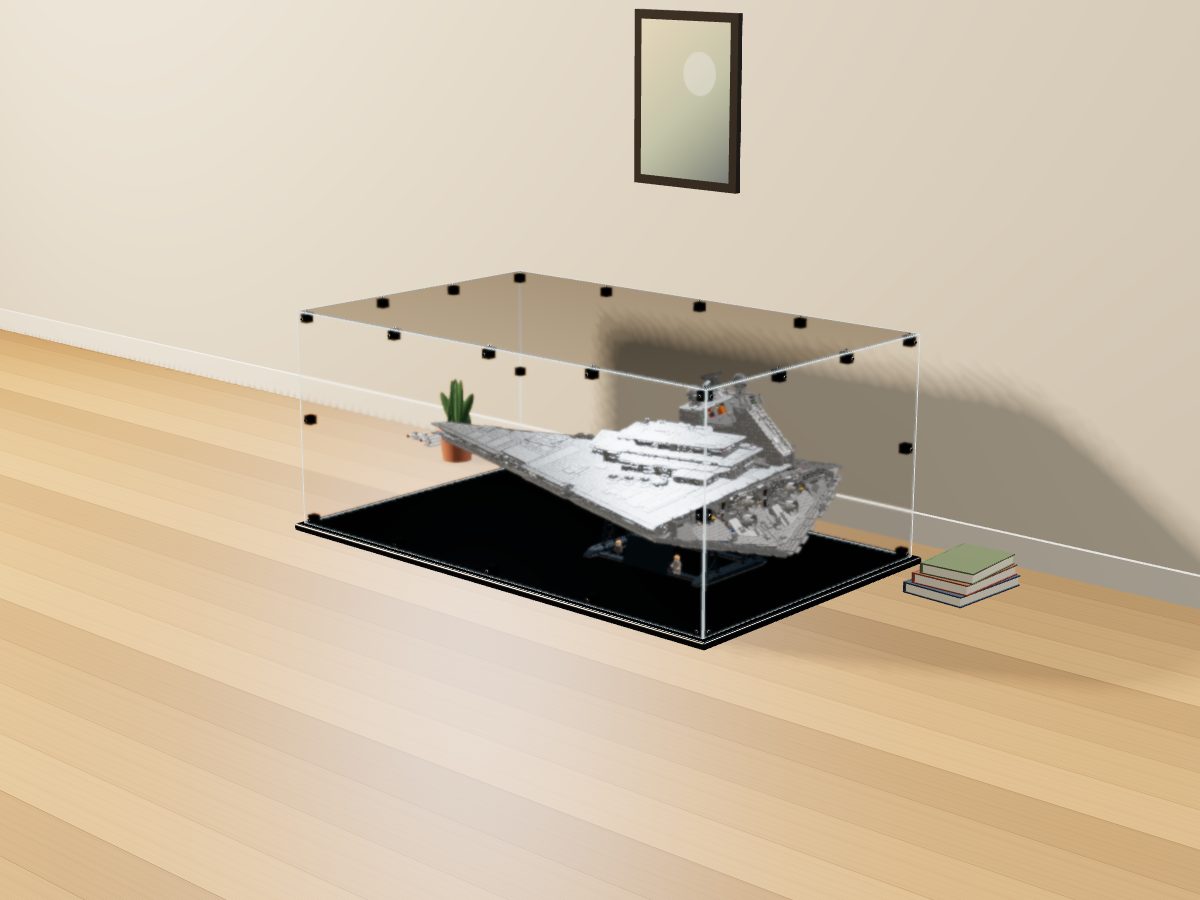 LEGO® Star Wars: Imperial Star Destroyer (75252) ile Uyumlu Sergileme Vitrini — evde, set içindeyken; set modeli Orion Pobursky [OrionP] (LDraw forumu, OMR gönderimi, CC BY 2.0), temsili görselleştirme, set dahil değildir