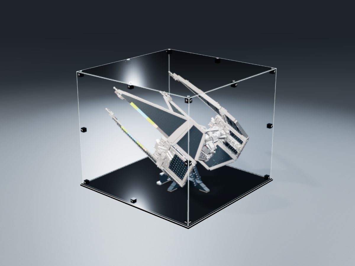 LEGO® Star Wars: TIE Interceptor (75382) ile Uyumlu Sergileme Vitrini — stüdyoda, set içindeyken; set modeli Orion Pobursky [OrionP] (LDraw forumu, OMR gönderimi, CC BY 4.0), temsili görselleştirme, set dahil değildir