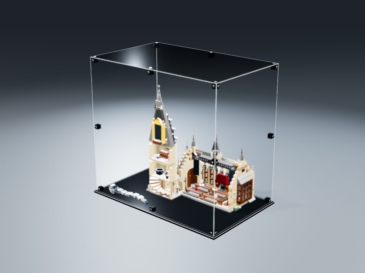 LEGO® Harry Potter: Hogwarts Great Hall (75954) ile Uyumlu Sergileme Vitrini — stüdyoda, set içindeyken; set modeli Stefan Frenz (LDraw OMR, CC BY 2.0), temsili görselleştirme, set dahil değildir