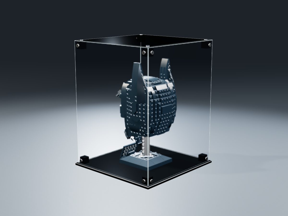 LEGO® DC: Batman Cowl (76182) ile Uyumlu Sergileme Vitrini — stüdyoda, set içindeyken; set modeli Marc Giraudet [Mad_Marc] (LDraw forumu, OMR gönderimi, CC BY 2.0), temsili görselleştirme, set dahil değildir