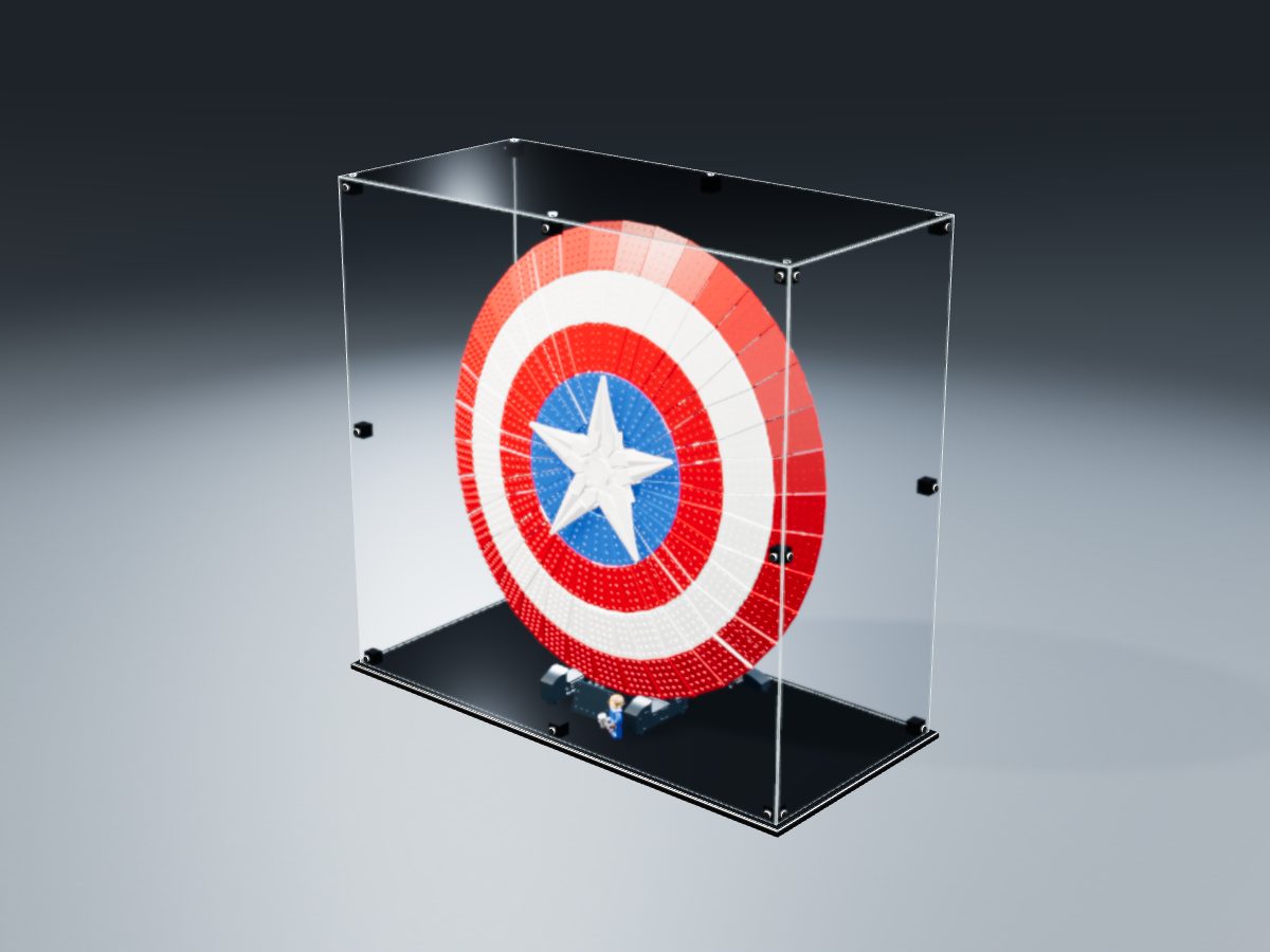 LEGO® Marvel: Captain America's Shield (76262) ile Uyumlu Sergileme Vitrini — stüdyoda, set içindeyken; set modeli Marc Giraudet [Mad_Marc] (LDraw forumu, OMR gönderimi, CC BY 2.0), temsili görselleştirme, set dahil değildir