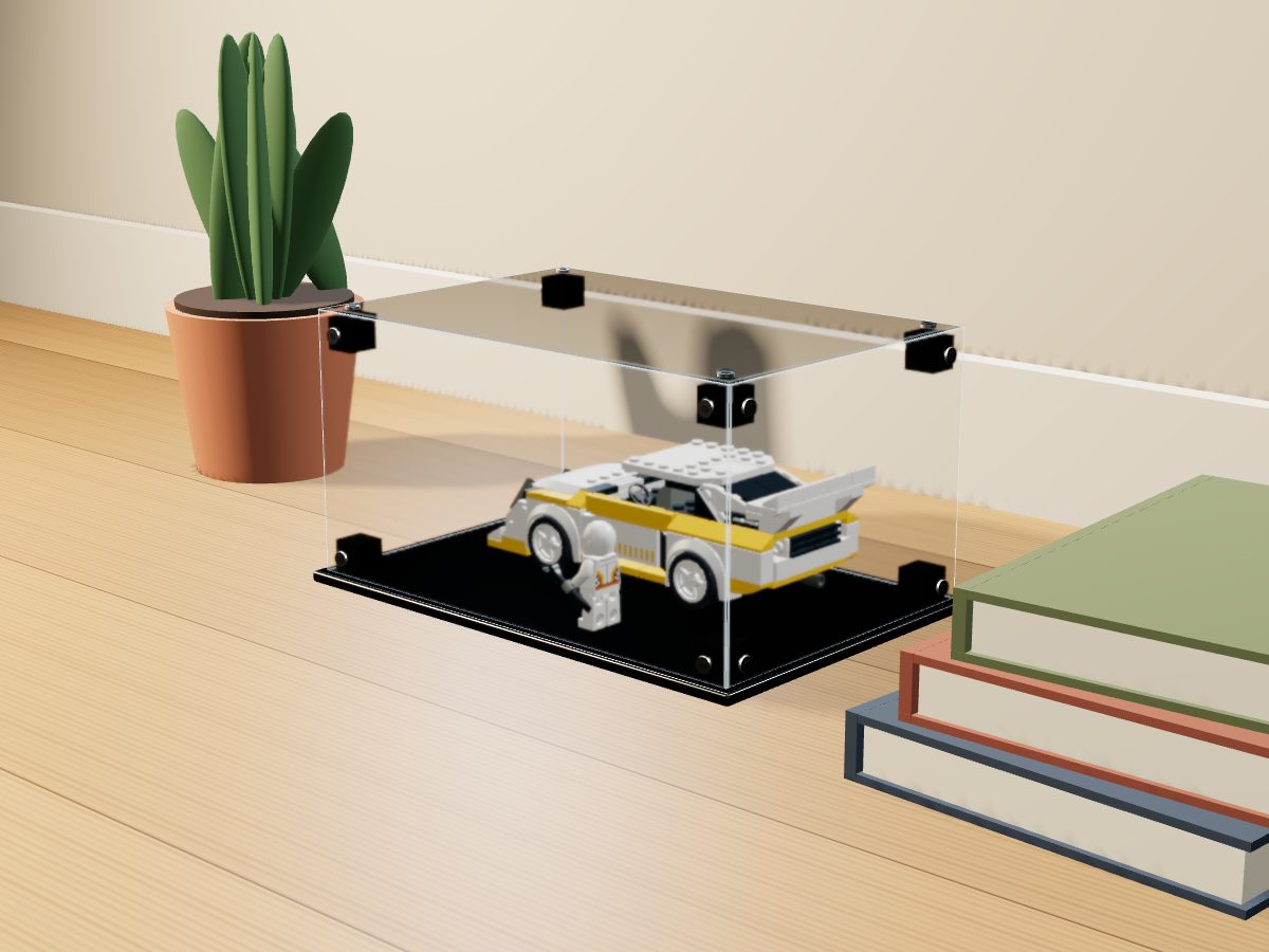 LEGO® Speed Champions: 1985 Audi Sport quattro S1 (76897) ile Uyumlu Sergileme Vitrini — evde, set içindeyken; set modeli Adrien Pennamen (LDraw OMR, CC BY 2.0), temsili görselleştirme, set dahil değildir