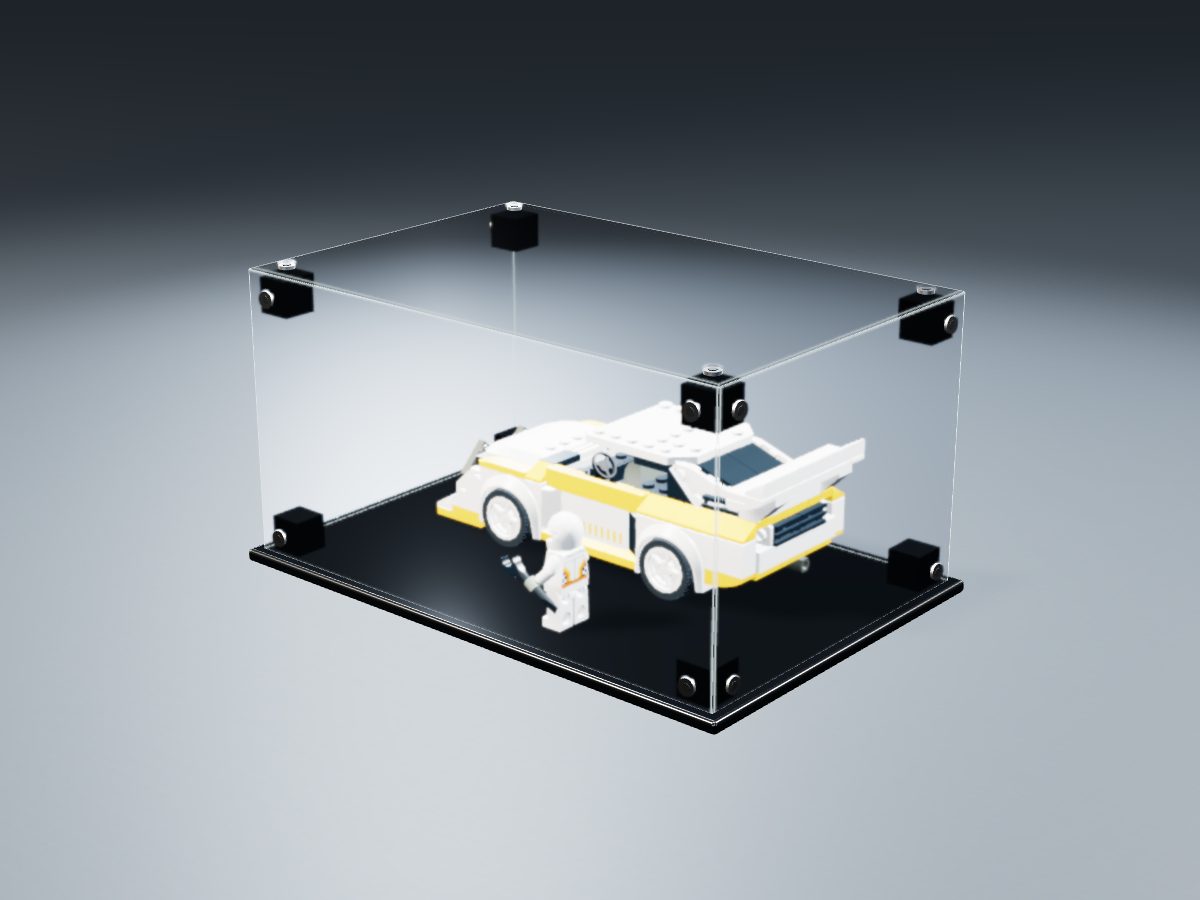 LEGO® Speed Champions: 1985 Audi Sport quattro S1 (76897) ile Uyumlu Sergileme Vitrini — stüdyoda, set içindeyken; set modeli Adrien Pennamen (LDraw OMR, CC BY 2.0), temsili görselleştirme, set dahil değildir
